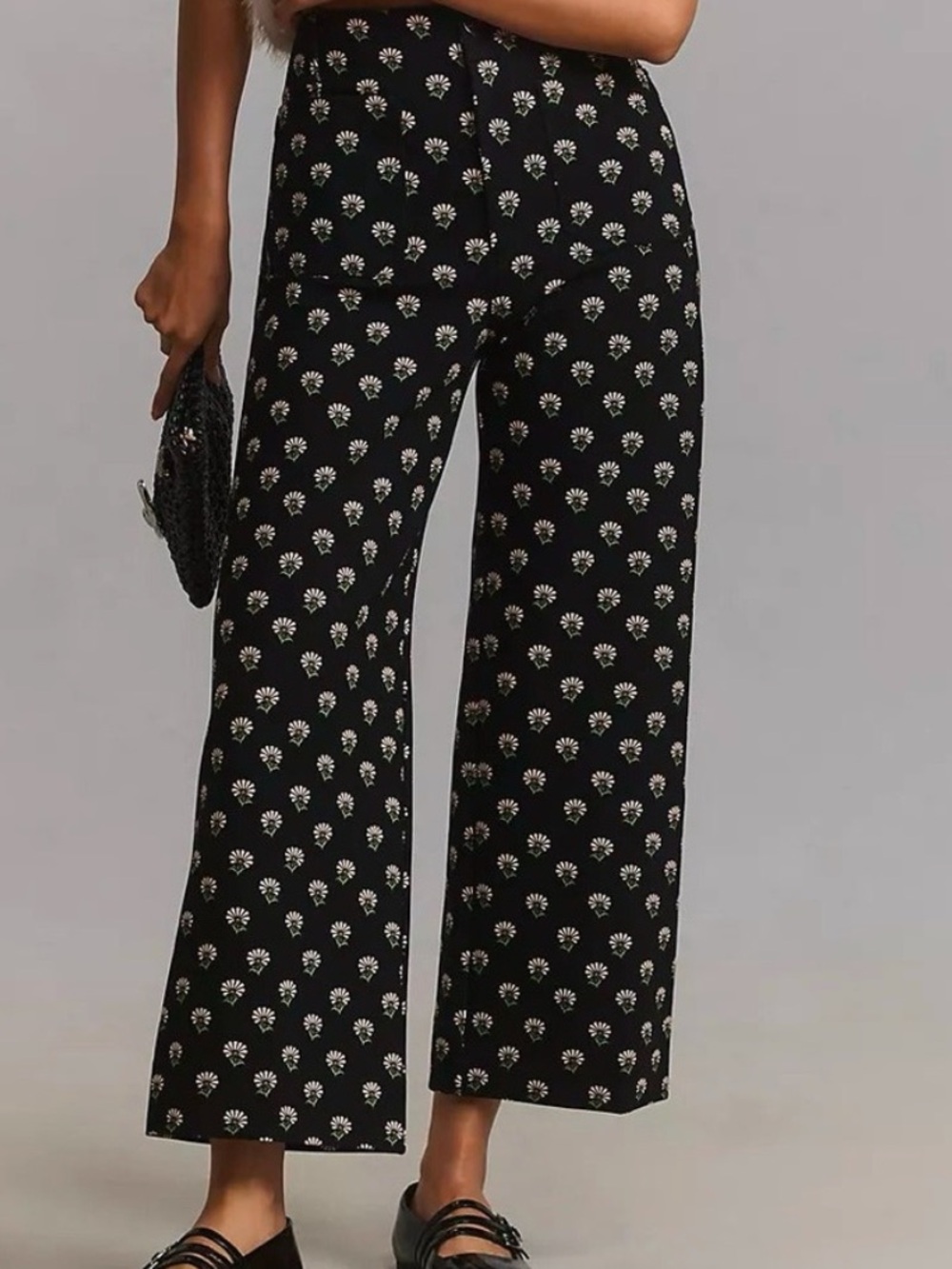 Anthropologie Maeve Colette Wide Leg Crop Pants Rabbit Print Blue Bunnies Sz 23 - Picture 8 of 8